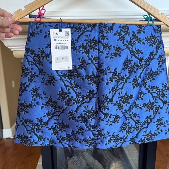 NWT Zara Blue Jacquard Y2K 90s Asian Inspired Mini Skirt Size M - Picture 3 of 5